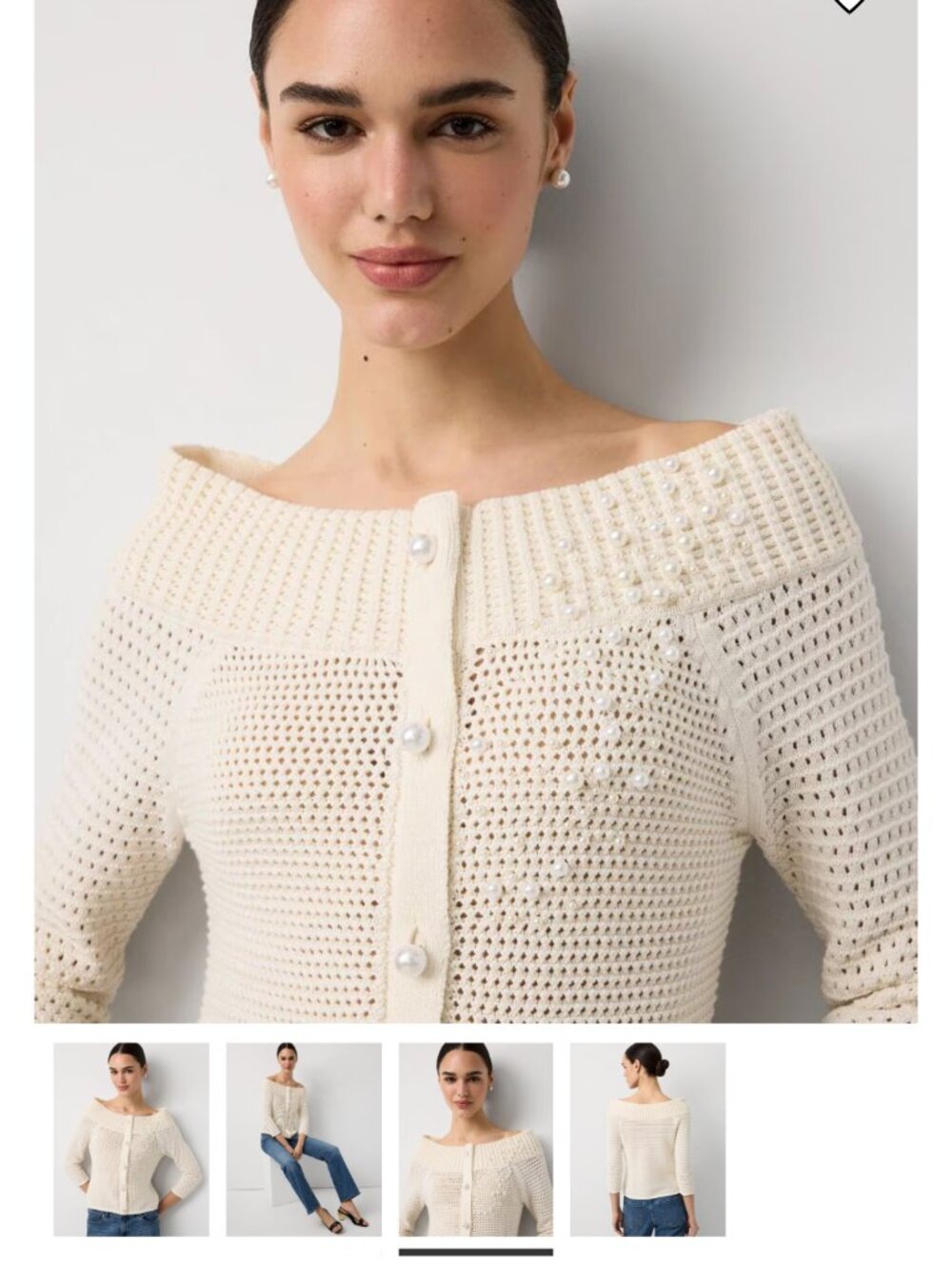 nwt WHITE HOUSE BLACK MARKET off shoulder pearl embellished sweater s m - Picture 2 of 2